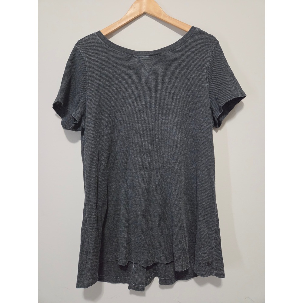 Calvin Klein Performance Womens XL Gray Wafle Knit Lace Up Back Short Sleeve Top